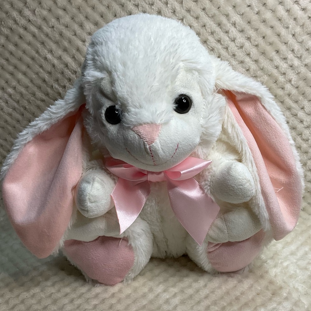 Holiday Home Plush Adorable White and Pink Plush Bunny Rabbit Stuffed Animal Toy